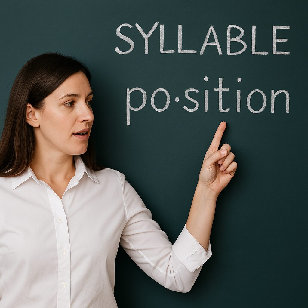 シラブルの分け方を説明している女性の写真