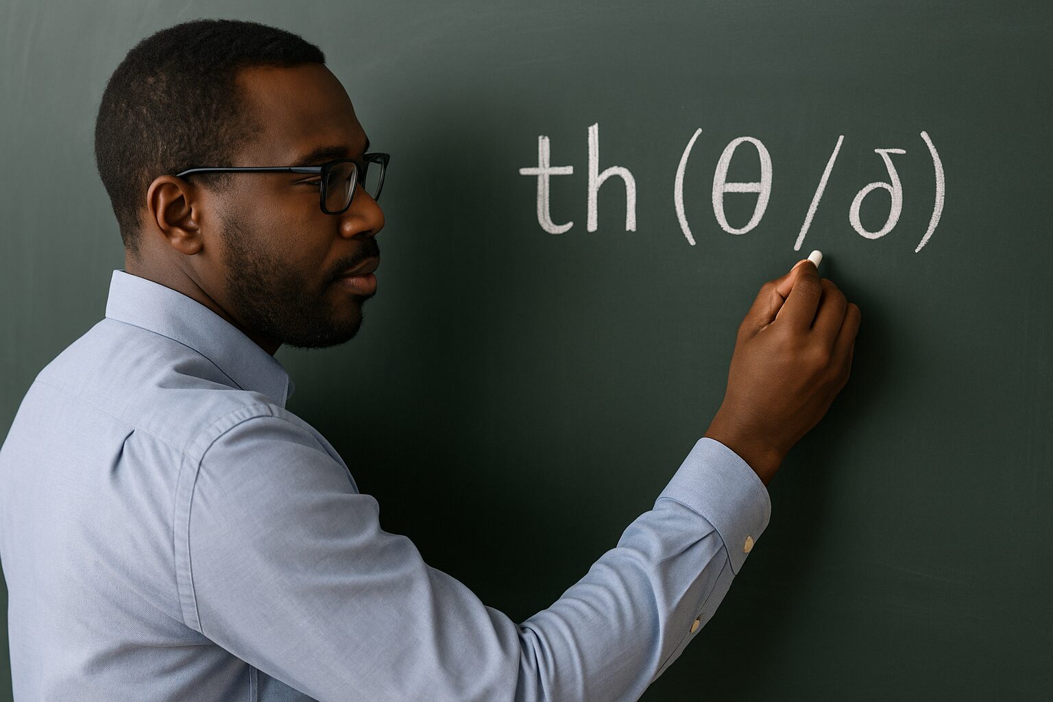 ８割の日本人が発音できないth（θ／∂）について、効率的な勉強方法を説明する黒人男性教師